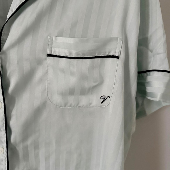 Victoria's Secret Striped Satin Pajama Set Shorts Top Light Mint Green Size XL - Picture 12 of 15